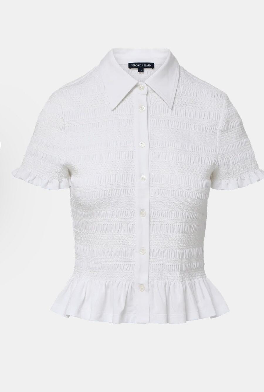 Veronica Beard Ellisandra Smocked Jersey Button-Down Top